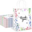 Purple Q Crafts Thank You Gift Bags 25 Pack 8" X 4" X 10" Small Paper Bags With Handles Floral Design Thank You Bags For Business, Boutique, Gifts, Wedding Favors