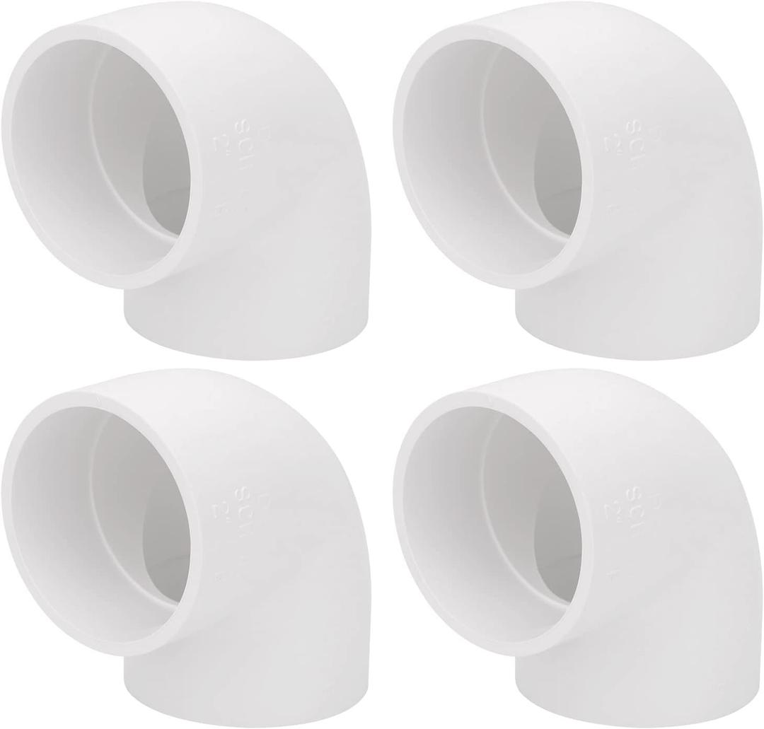 4Pack 2" 90 Degree Elbow PVC Pipe Fittings 2 Way Right Angle PVC Pipe Fitting, Furniture Build Grade SCH40 (Socket x Socket) 2" PVC Fitting Connectors for DIY PVC Shelf Garden Support Structure