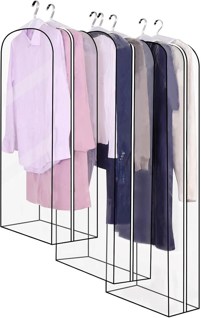 YHNNH Clear Garment Bags with Zipper, 22 x 39 inches, Set of 3, Clothes Storage Covers for Dresses and Suits (22 * 39inch)