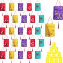 30 PCS Chinese Paper Lanterns with Lights - Flower Bird Design - DIY Accordion Lanterns - Middle Autumn Festival, Chinese New Year Decoration - Red, Yellow, Blue, Pink