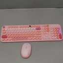 Wireless Keyboard Mouse,104 Full Size Cute Colorful Keyboard and Mouse with Retro Typewriter for PC/Mac/Laptop/Tablet/Computer/Windows/Microsoft, Pink