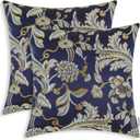 CaliTime Throw Pillow Covers Pack of 2 Vintage Floral Leaves Cushion Cases for Couch Sofa Home Decor 18 X 18 Inches Navy Blue