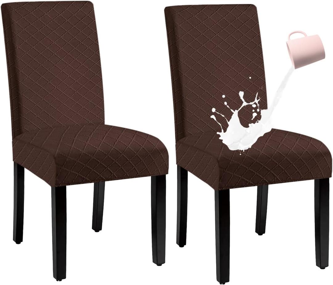 Waterproof Dining Chair Cover,Spandex Fabric Fit Stretch Chair Slipcover,Removable Washable Jacquard Parsons Chair Covers (Coffe,Set of 2)