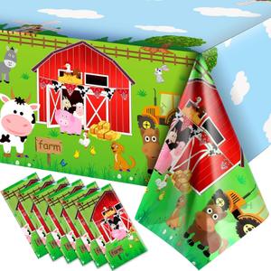 Kasyat Farm Animals Party Tablecloth Farmhouse Disposable Plastic Table Cover Barnyard Farm Animal Theme Party Decoration for Picnics Baby Shower Boys Girls Birthday Supplies, 108" x 54"(Red,6 Pieces)