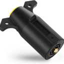 7 Pin Trailer Plug Heavy Duty Waterproof 12V with Metal Spring Plates, 7 Way Trailer Connector Round RV-Style for RV Boat Truck, Trailer Wiring Harness Male End Includes Mounting Bracket