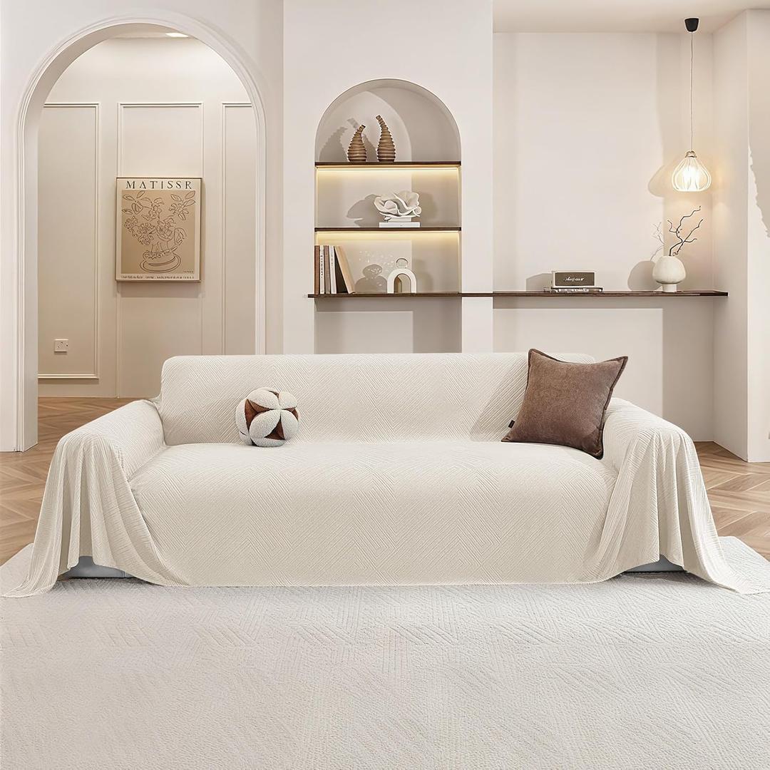 Couch Covers for Dogs, 78"x118", Washable Sofa Covers for 3 Cushion Couch, L Shaped Couch Cover Multi-Use, Non Slip Sofa Slipcovers for Living Room, Couch Cover Blanket, Off White