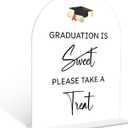 Graduation is Sweet Please Take a Treat Sign, 6 x 8 Inch White Arch Acrylic Grad Party Sign with Holder, Graduation Dessert Table Sign, Grad Decor, High School College Party Supplies - DL06