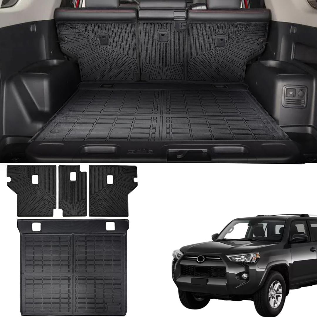Marretoo Cargo Mat for 2010-2024 Toyota 4Runner Accessories Cargo Mat Seat Backrest 2 in 1 Mat All-Weather TPE Black Trunk Cargo Liner for 4Runner 2010-2024 5 Seater Accessories(Fit W/O Sliding Tray)