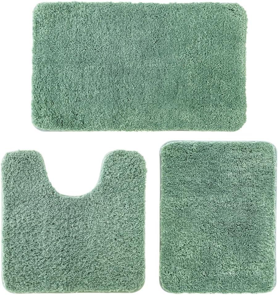 MIULEE 3 Pieces Bathroom Rugs and mats Sets Extra Thick Non Slip Microfiber Bath Mats and U-Shaped Contour Toilet Rug for Bath Room Floor Restroom,20"x30"+16"x24"+20"x20", Sage Green (1'8" x 2'8" (Rectangular))