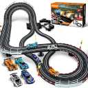 Electric Slot Car Race Track Sets - 1:43 Race Car Track Sets with 4 Slot Cars with Headlights, 2 Hand Controllers, Dual Racing Game Lap Counter, Birthday, Toys for Kids