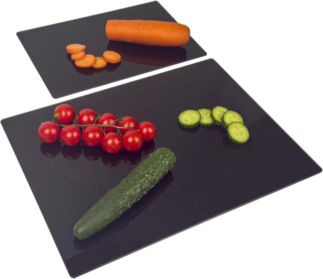 Phore Tempered Glass Cutting Board for Kitchen, Black Cutting Board for Countertop, Dishwasher Safe, Scratch Resistant, Heat Resistant, Shatter Resistant, 16"x12" & 12"x8" 2pcs Black