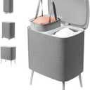 THEVryndlyx Large Collapsible Laundry Basket: with Handles & Legs – Heavy Duty Foldable Laundry Hamper 2-Section Organizer Tall Dirty Clothes Basket for Home Dorm Laundry Baskets (GREY, 60L)