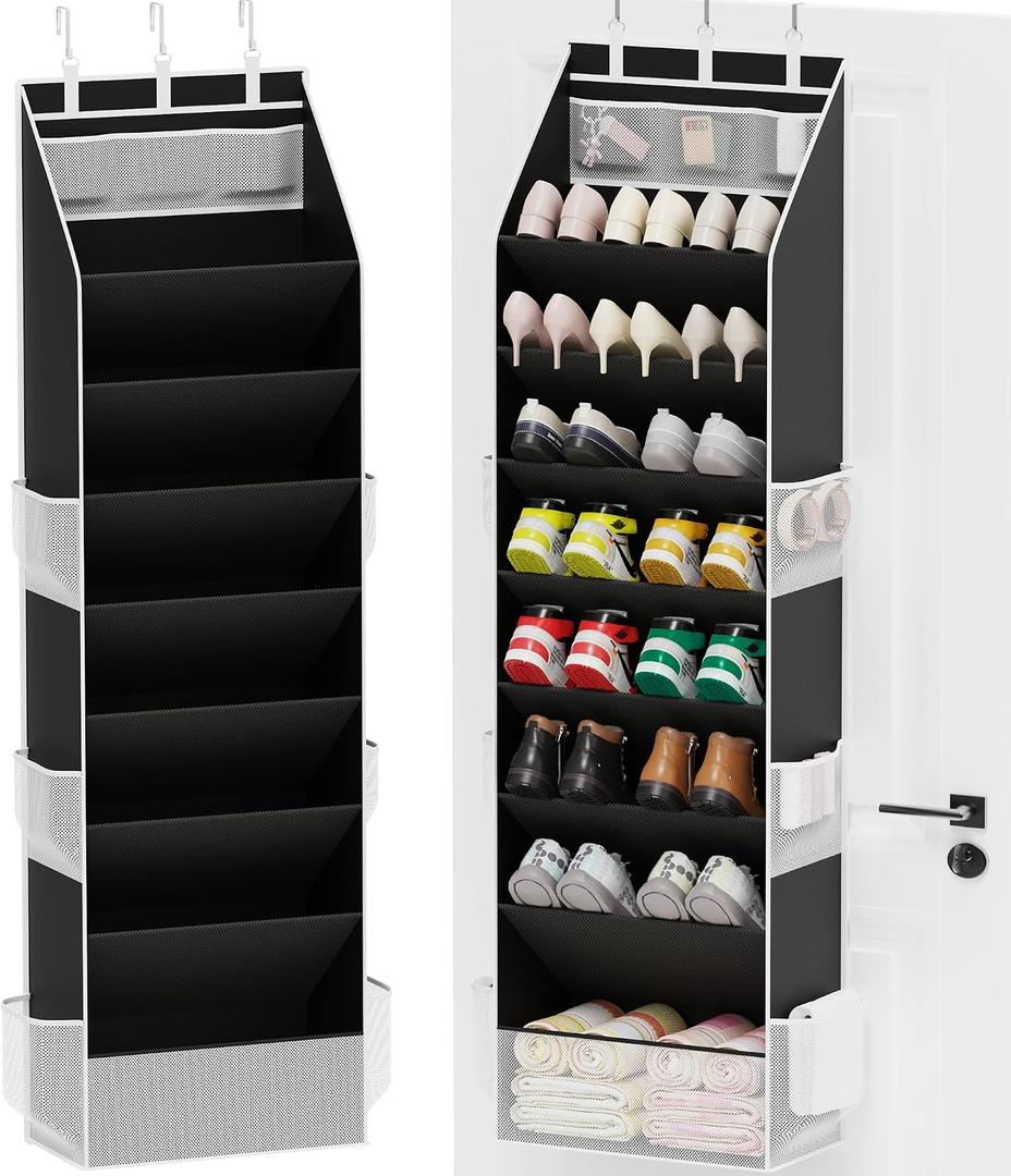 Criusia Shoe Organizer, Over the Door Shoe Organizer for Closet, Hanging Closet Shoe Storage with Large Deep Pockets, Holds Sneakers, Sandals, Boots, Fits 16–24 Pairs, Black
