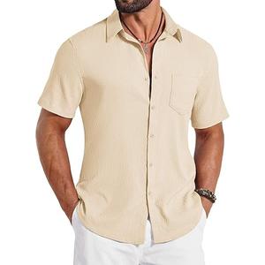 COOFANDY Mens Button Down Shirts Short Sleeve Shirt Casual Summer Beach Textured Shirts with Pocket (Beige)