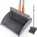 Broom and Dustpan Set, Self Cleaning with Metal Dustpan Teeth, Indoor&Outdoor Sweeping, Ideal for Dog Cat Pets Home Use, Stand Up Broom and Dustpan, Orange&Grey