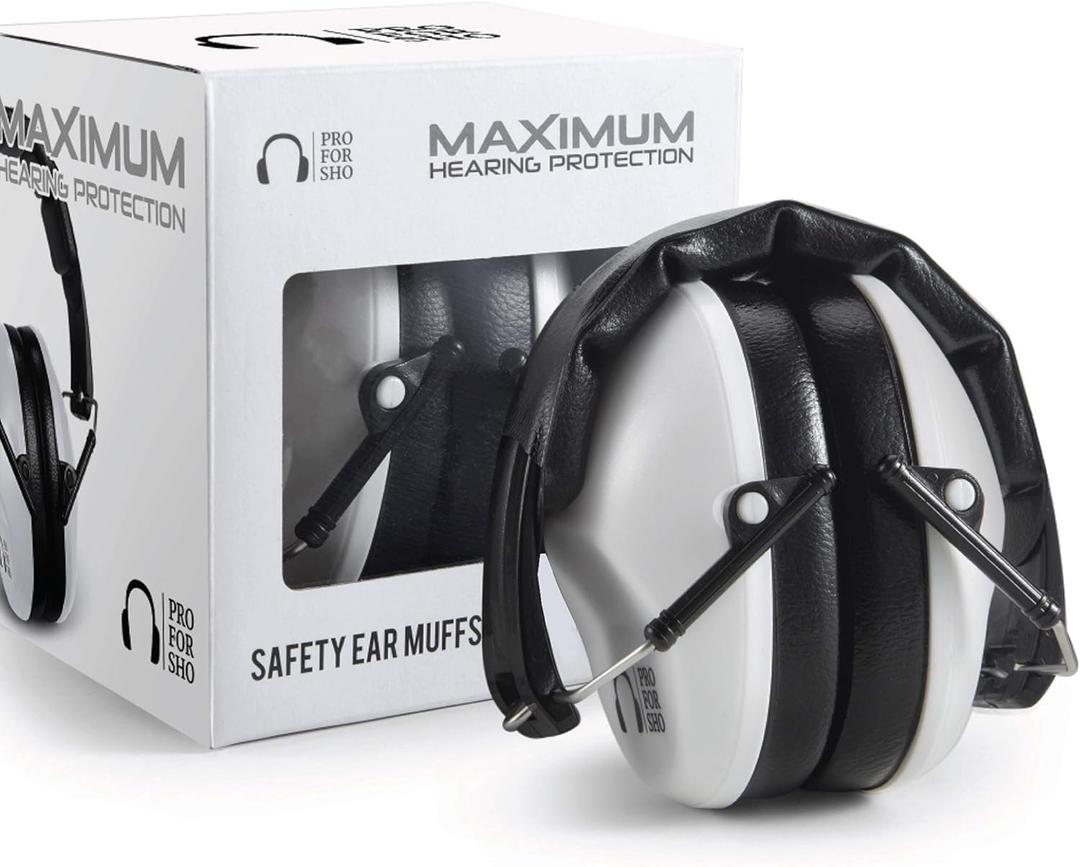 Pro For Sho 34dB NRR Hearing Protection Ear Muffs - Highest NRR in Compact Design, Ear Protection for Shooting, Mowing, Work (Standard, White)