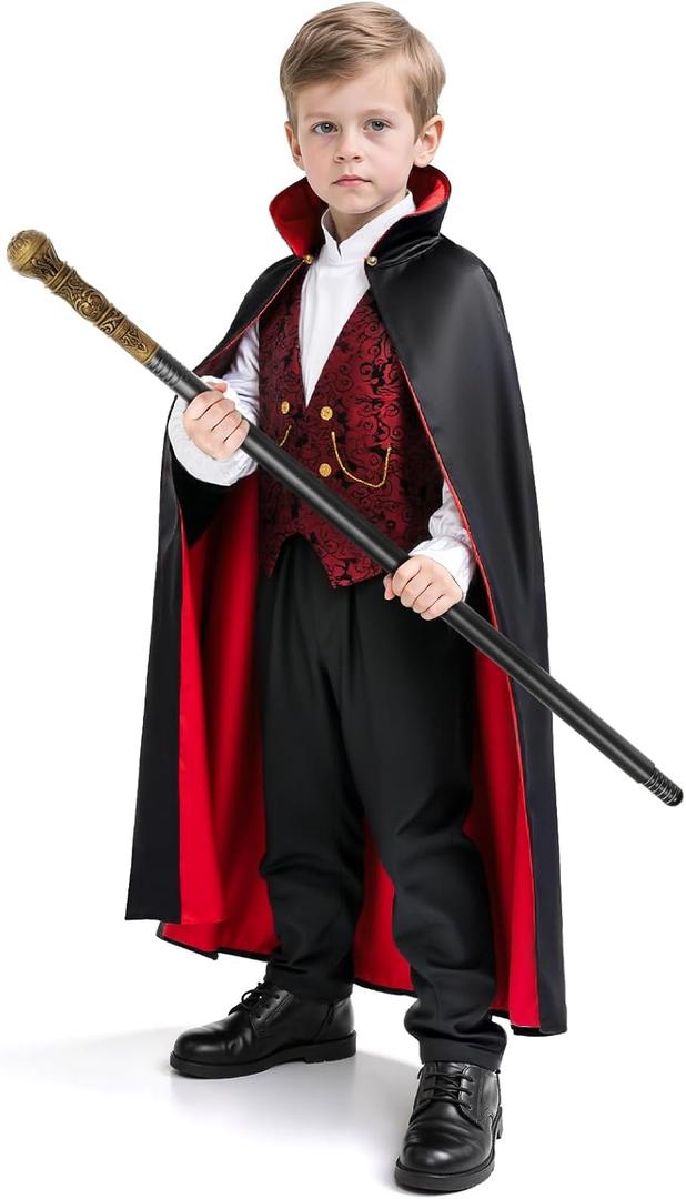 KukuFun Halloween Scary Vampire Prince Bat Costumes for Toddlers Boys (Medium(5-8yr)