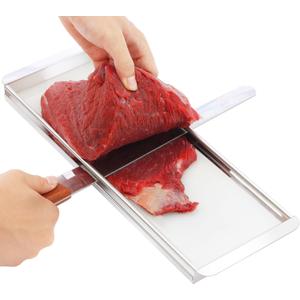 Beef Jerky Slicer Kit,Stainless Steel,Adjustable Thickness,Uniform Slices,Include Cutting Board & 14-Inch Slicing Knife,Thin Meat Slicer Kit for Chefs & Home Kitchens
