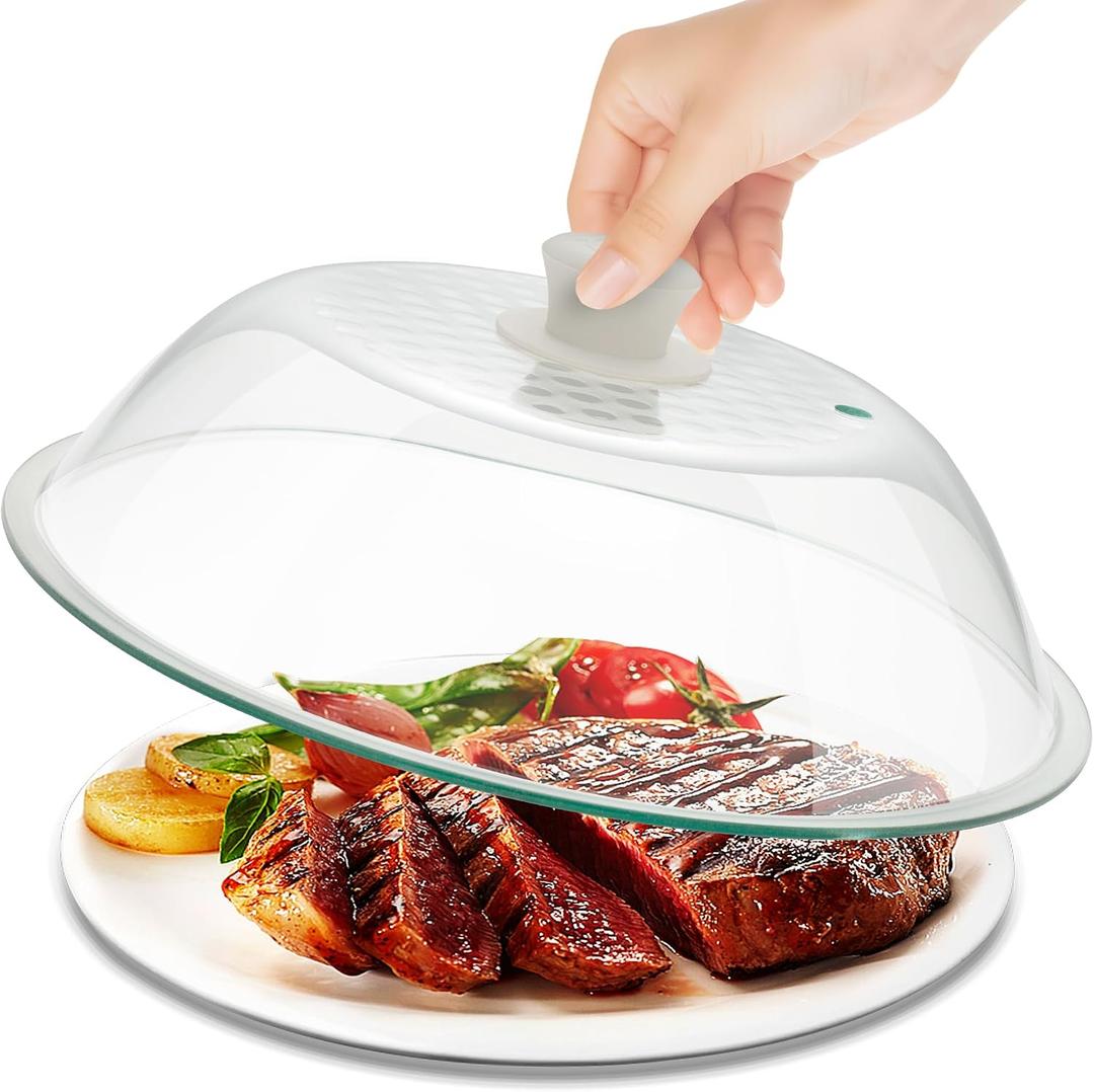 OEC Lighter Weight Tempered Glass Microwave Splatter Cover - 11.5 inch (Inner Diameter 10.6) - Heat-Resistant -Durable Glass Lid with Vent, Silicone Knob, Dishwasher Safe, 100% Food Grade - BPA Free