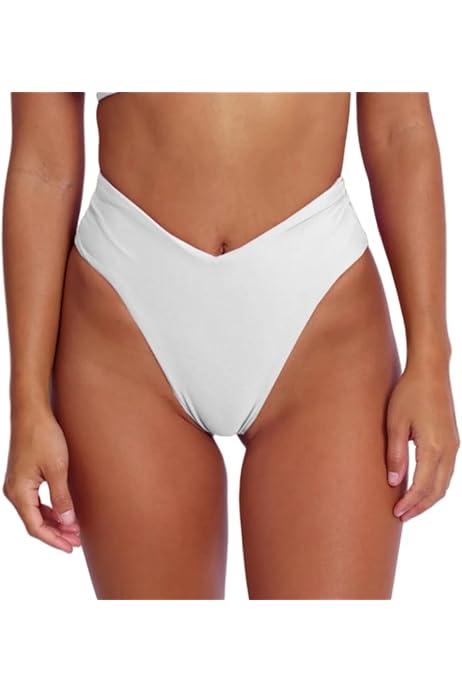YELAIVP Women's Cheeky V Cut Bikini Swimsuit Bottoms Ruched Butt High Cut Bathing Suit Swim Bottom M