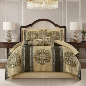 Stratford Park Luxury 7 Piece Comforter Set, Black Gold, King Size, Premium Quality, Bohemian Design