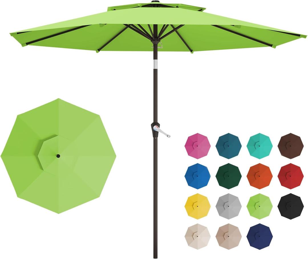 10FT 2-Tiers Outdoor Patio Umbrella, Outdoor Table Umbrella with Push Button Tilt and Crank, Vented Large Market Umbrella 8 Sturdy Ribs UV Protection for Pool, Backyard, Garden (Apple Green)