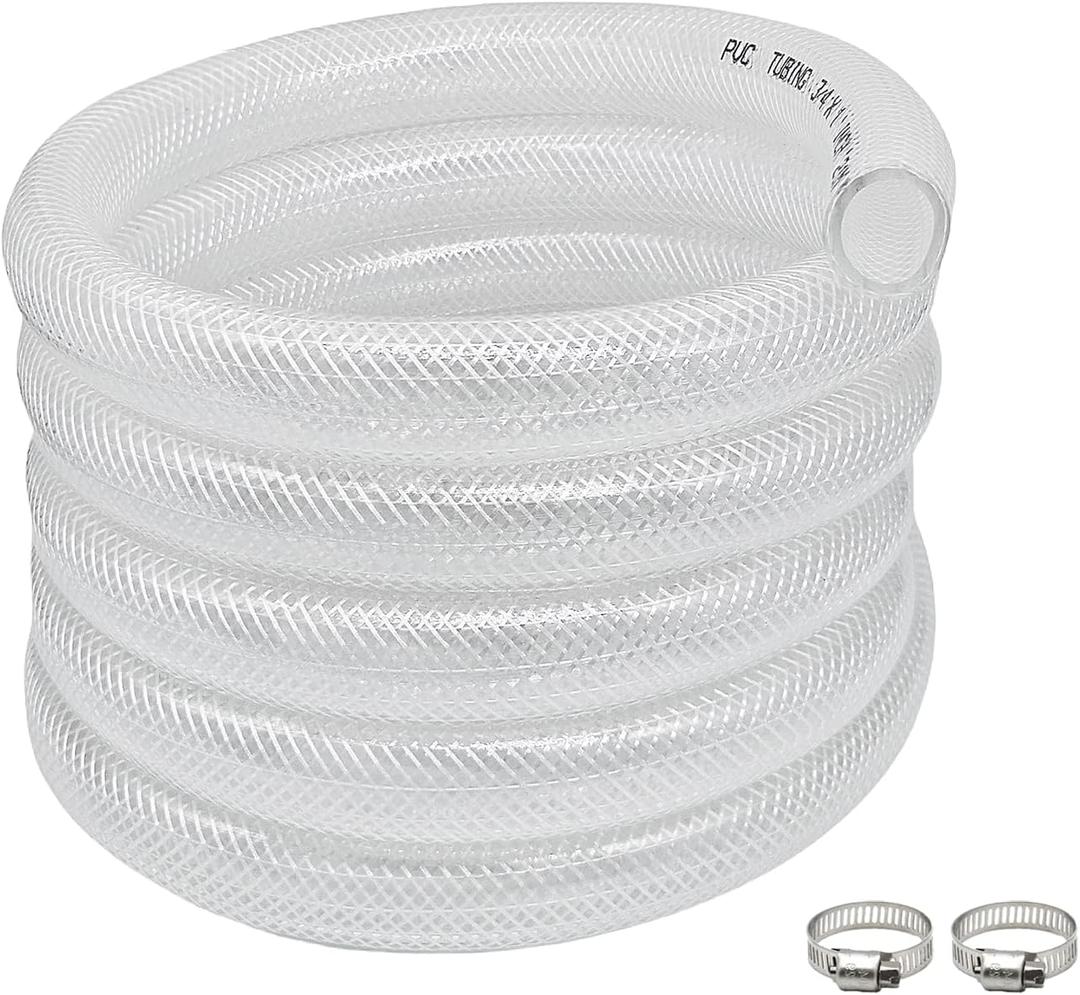 3/4" ID x 1" OD - 10 Ft High Pressure Braided Clear PVC Vinyl Tubing Flexible Tube, Heavy Duty Reinforced Hose Tubing