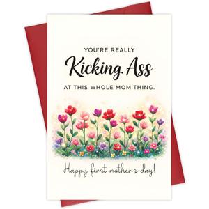 2 x Alcarin Funny First Mothers Day Card Gifts for Mom from Son, Daughter or Kids, Cute & Hilarious Card for Wife from Husband, First Time Mommy, Stepmom or Bonus Mom