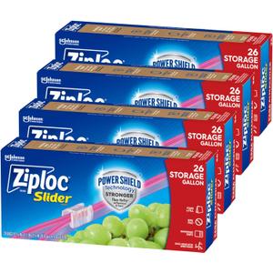 Ziploc Gallon Food Storage Slider Bags, Power Shield Technology for More Durability, 104 Bags Total