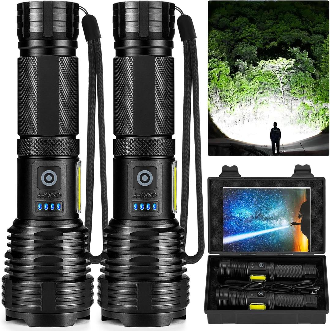 LED Flashlights, High Lumens, Rechargeable, 990,000 Lumen Super Bright, USB Fast Charging, High-Powered Flash Light, Powerful IPX7 Waterproof Handheld Flashlights for Home and Camping (2 Pack)