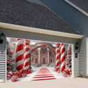 13X6ft Christmas Candyland Garage Door Decorations, Extra Large Candy Christmas Backdrop Background Photo Xmas Holiday Garage Door Covers Murals Backdrops Decoration for Home Holiday Party (Red)
