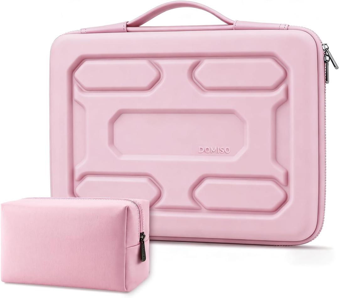 DOMISO Laptop Hard Case 14-14.4 inch Waterproof Shockproof Hard Shell Laptop Sleeve with Handle & Storage Pocket, Compatible with MacBook, HP, Dell,Pink