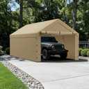 Carport Sidewall Panel with Elastic Ball Bungees, for 10x20 FT or 12x20 FT Garage Party Tent Shelter - Beige, One Sidewall Panel Only