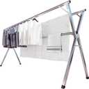 JAUREE 79 Inches Clothes Drying Rack, Drying Rack Clothing Folding Indoor Outdoor, Heavy Duty Stainless Steel Laundry Rack, Foldable Portable Large Clothes Rack Garment Rack with 20 Windproof Hooks