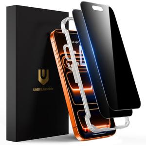 UNBREAKcable Privacy Screen Protector for iPhone 17 Pro Max, Shatterproof Tempered Glass [True 28Anti Spy] [9H Hardness] [Easy Installation Frame] Private Protector for iPhone 6.9inch-2 Pack (Black)