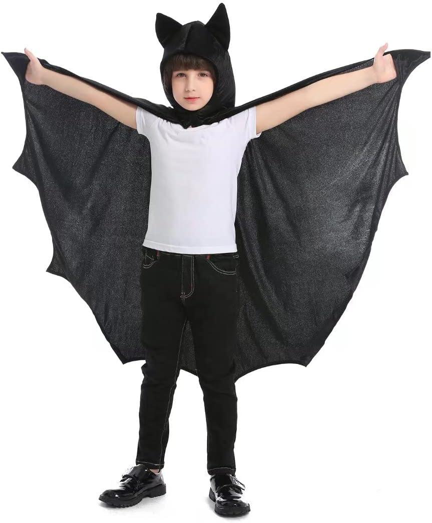 OLLULL Dress Up Cosplay Bat Cape Boys Girls Halloween hero Costumes Color Black (3-6 years old)