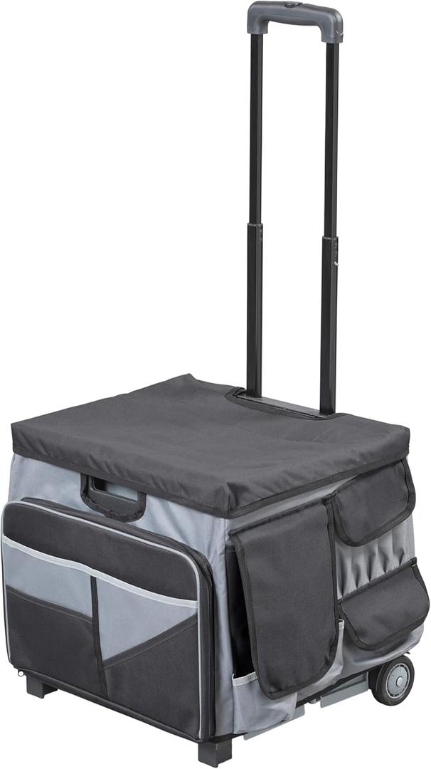 Mobile Folding Utility Cart with Canvas Storage Organizer Bag, Rolling Cart, Black/Grey
