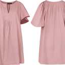 ROYLAMP Women's Elegant Pleated Dress V-Neck Oversized Flutter Sleeves Summer Shift Casual Mini Dresses with Pockets (Pink, M)