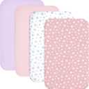 Mini Crib Sheets Fitted 4 Pack for Girls (38" X 24"), Compatible with Dream on Me, Delta Porta Crib and Arms Reach Ideal Cosleeper, Pink