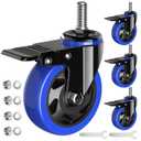 4 Inch Caster Wheels Heavy Duty Stem Caster 2000Lbs, Threaded Stem Casters 1/2"-13 x 1(Stem Diameter 1/2", Stem Length 1"), Swviel Locking Caster Set of 4, Industrial Castor Wheels for Cart,Furniture