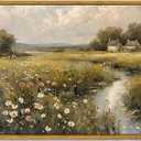 MTFBWY Spring Wildflower Landscape Framed Canvas Wall Art, Vintage Rustic Meadow Field Nature Painting Print, Cottagecore Farmhouse Decor for Bedroom Living Room Kitchen 8x10 Inch