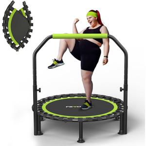 ZCMHAXJ Foldable Mini Trampoline, 40"/48" Rebounder Trampoline for Adults & Kids, 450lbs Capacity with U-Shaped Adjustable Bar, Indoor Fitness Workout Exercise Equipment