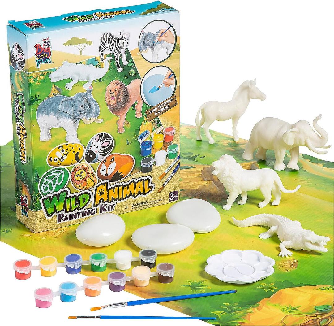 Fun Express DIY Wild Animal Sculpture Painting Kit, All in One Kids Craft Kit, Birthday and Everyday Gifts, Great for Creative Activity for Home and School
