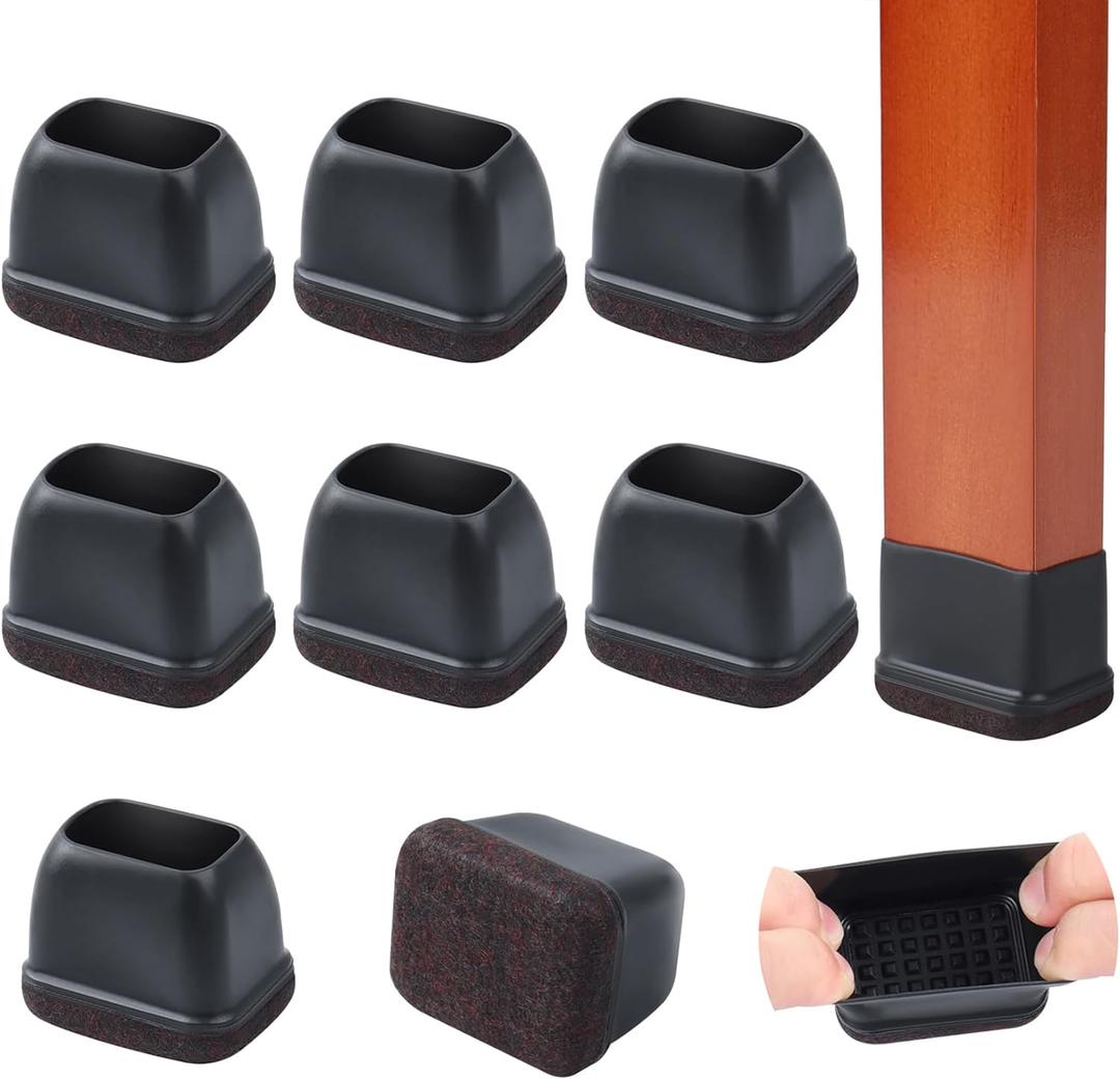 8PCS Felt Chair Leg Floor Protectors Rectangular Chair Leg Caps for Bed Chair Furniture Leg Protectors, Black Bar Stool Floor Protectors for Hardwood Floors, Fit Length 1.3"-1.7", Width 0.9"-1.2"