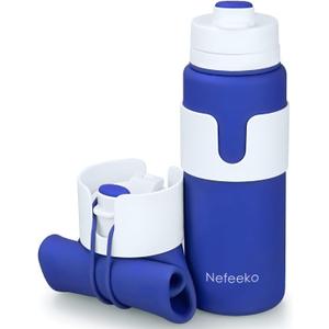 Nefeeko Collapsible Water Bottle, BPA Free 26oz Foldable Water Bottle for Travel Sports, Leak-Proof Spill-Proof Portable Water Bottles with Carabiner, Lightweight (Blue)