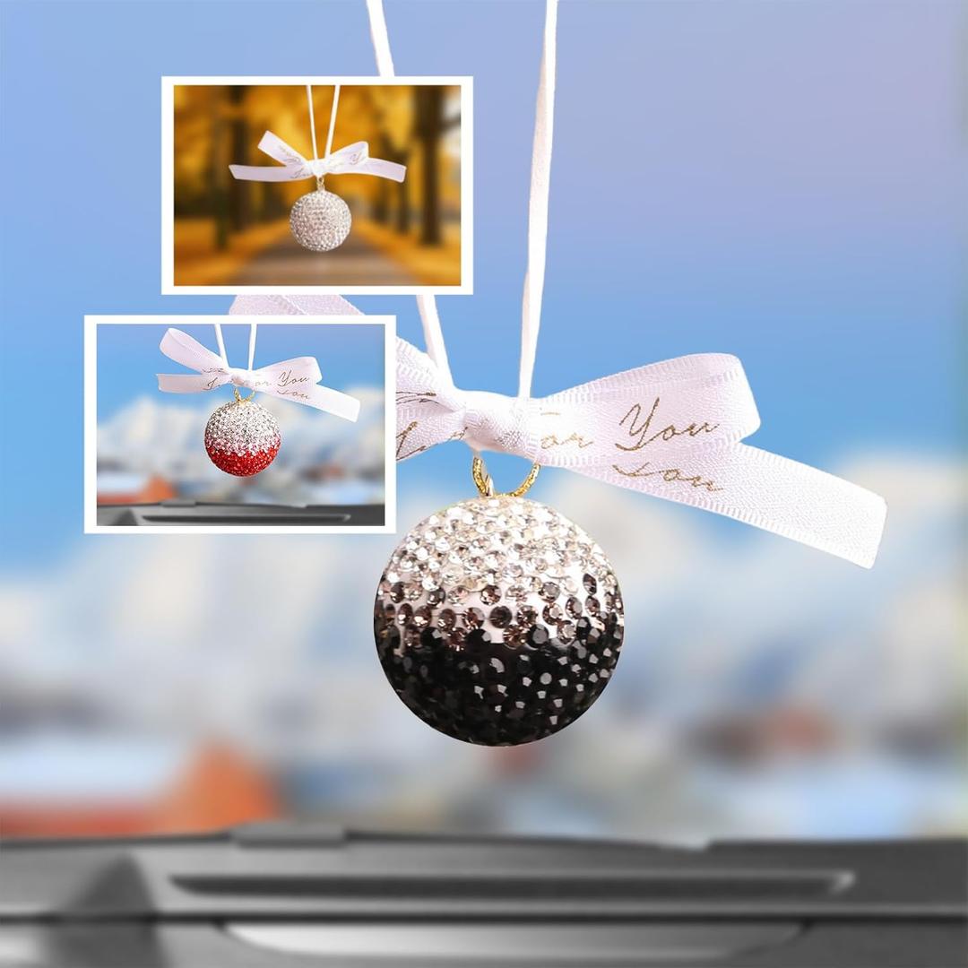 Cute Rear View Mirror Accessories for Women & Men, car Decorations Cute Bow Disco Ball car Mirror Hanging Accessories Sparkling Rhinestone Disco Ball for Friends & Family (Gradient Black)