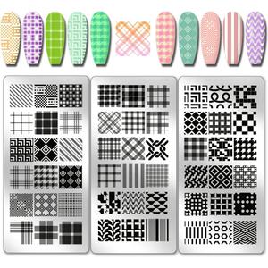 PH PandaHall 3pcs Classic Plaid Pattern Nail Stamp Plate Tartan Nails Art Stencils Stainless Steel Nail Image Plate Plaid Pattern Print Art Template for Women DIY Printing 4.7x2.3 inch