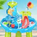 BELLOCHIDDO 3 in 1 Water and Sand Activity Sensory Playset & 4-Tier Splash Pond Toddler Water Table - Summer Outdoor Pool Backyard Toys - Gifts for Boys Girls 1.5+ Years Old