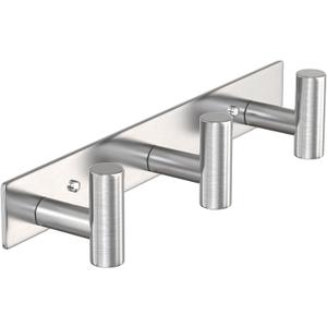 VAEHOLD Silvery Hat and Coat Wall Mount Rack - 3 Hooks for Robes, Bags, Keys, and Towels - Bathroom Towel Hanger Organizer (1 Pack)