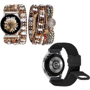 JR.DM 20mm Braided Sport Loop Band Boho Beaded Handmade Braided Bracelet Bundle Compatible for Samsung Galaxy Watch 7 6 4 5 FE 40mm 44mm/Watch 6 4 Classic 47mm 43mm 42mm 46mm/Watch 5 Pro 45mm